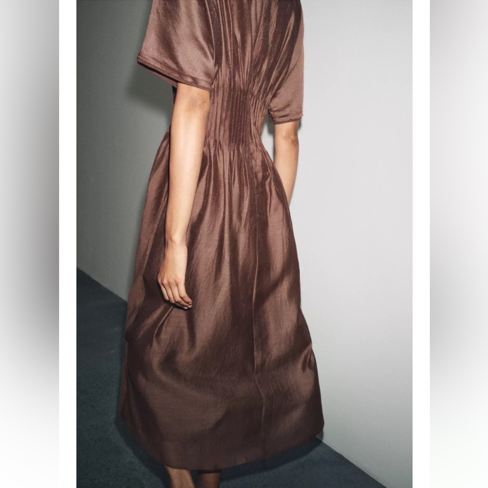 ZARA PLEATED WAIST MIXED KNIT DRESS - Picture 4 of 7